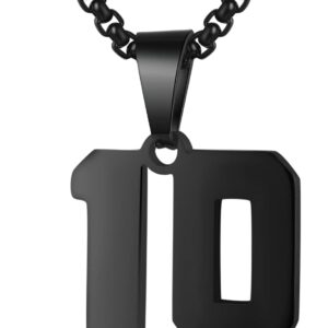 Number Necklace for Boy Black Athletes Number Stainless Steel Chain 00-99 Number Charm Pendant Personalized Sports Jewelry for Men Basketball Baseball Football