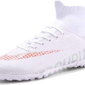 Men’s Soccer Cleats Football Shoes with High-Tops Lace-Up Spikes Indoor Firm Ground Turf Training Exercise Futsal Boots