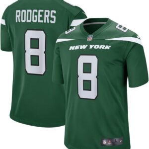 Nike Aaron Rodgers New York Jets NFL Kids Youth 8-20 Gotham Green Home On-Field Game Day Jersey (US, Numeric, 10, 12, Regular)