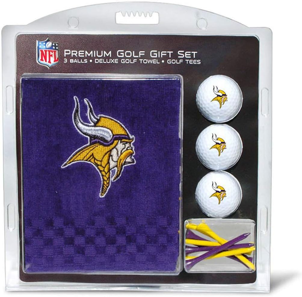 Team Golf Premium NFL Golf Gift Set: Embroidered Deluxe Golf Towel, 3 Golf Balls, and 14 Golf Tees (2-3/4″ Regulation)