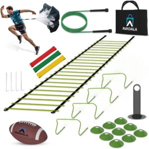 Speed & Agility Training Equipment – 22 Piece Set – Complete Football Practice Equipment Kit – Ladder, Hurdles, Cones, Parachute, Bands, Rope, and Carry Bag – Soccer & Football Drill Equipment