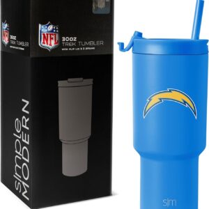 Simple Modern Officially Licensed NFL Los Angeles Chargers 30 oz Tumbler with Flip Lid and Straws | Insulated Cup Stainless Steel | Gifts for Men Women | Trek Collection | Los Angeles Chargers
