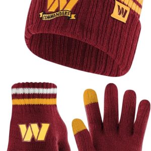 Ultra Game Adults Unisex NFL Official Super Soft Team Stripe Winter Beanie Knit Hat with Extra Warm Touch Screen Gloves
