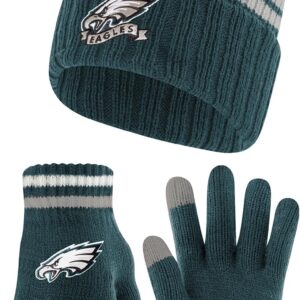 Ultra Game Youth NFL Official Super Soft Team Stripe Winter Beanie Knit Hat with Extra Warm Touch Screen Gloves