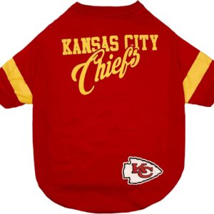 NFL Kansas City Chiefs T-Shirt for Dogs & Cats, Small. Football Dog Shirt for NFL Team Fans. New & Updated Fashionable Stripe Design, Durable & Cute Sports PET TEE Shirt Outfit