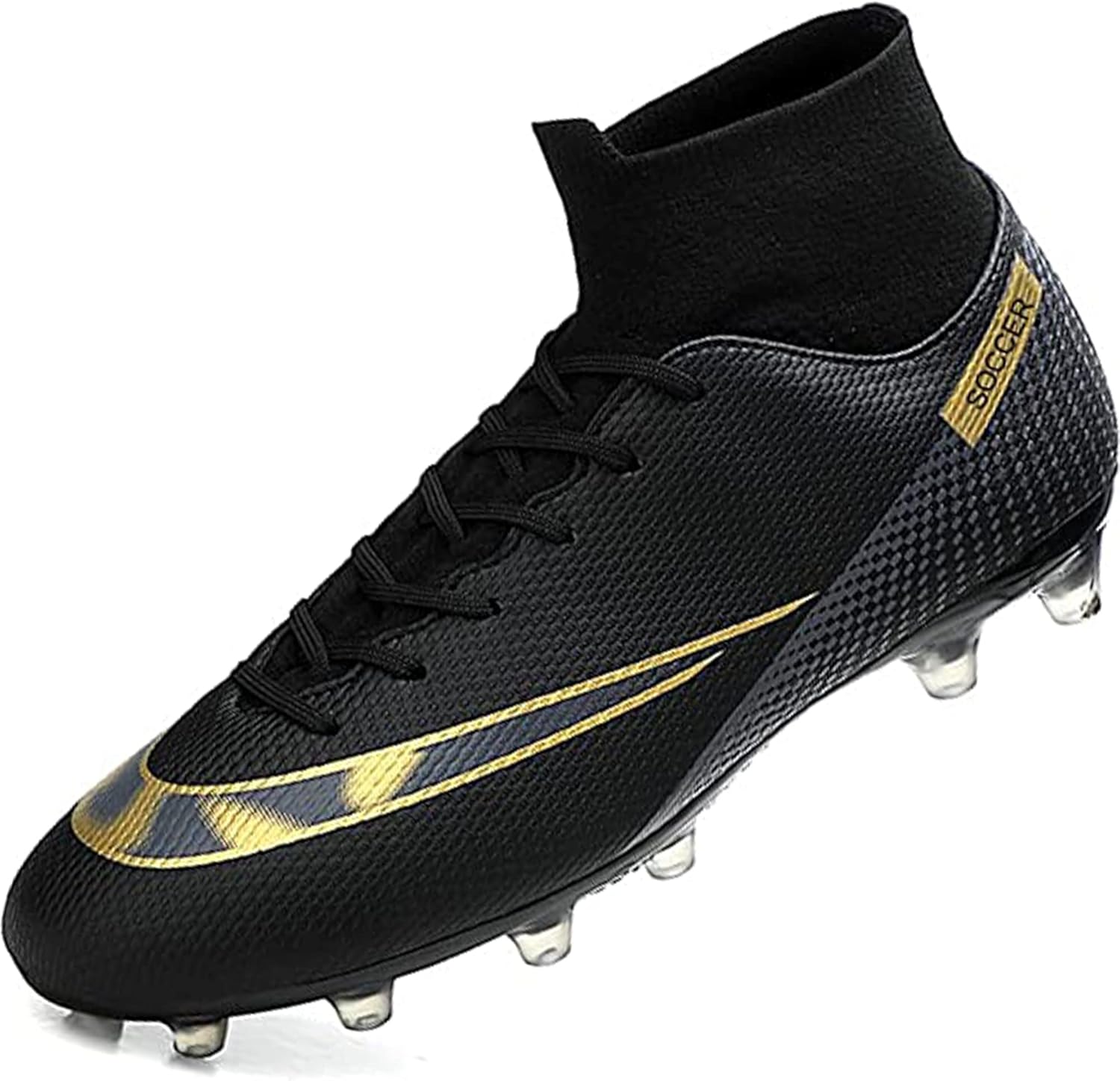 UYO Men’s Soccer Shoes with Non-Slip Spikes High-Tops Lace-Up Indoor Futsal TF Turf Cleats Sneaker