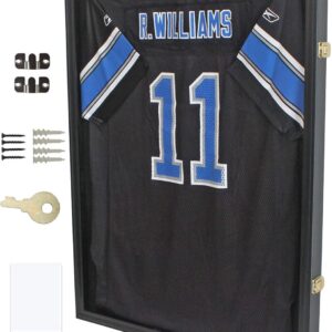 Jersey Display Frame Case Lockable, Large Sport Jersey Shadow Box with 98% UV Protection Acrylic and Hanger for Baseball Basketball Football Soccer Hockey Sport Shirt and Uniform (Black Finish)