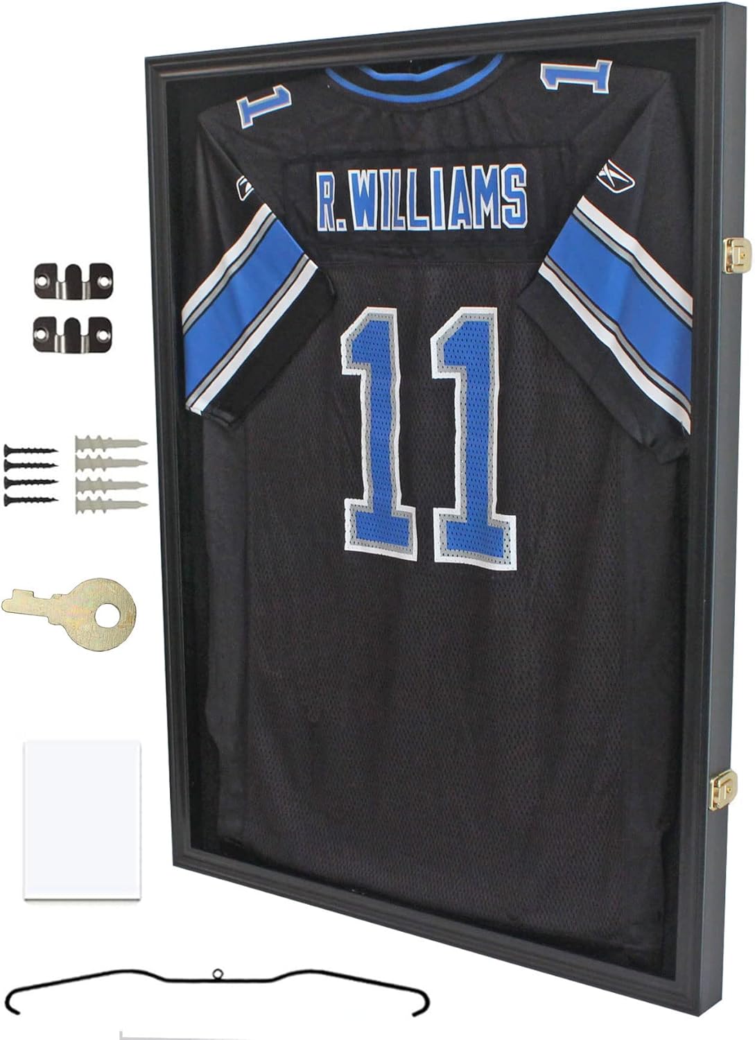 Jersey Display Frame Case Lockable, Large Sport Jersey Shadow Box with 98% UV Protection Acrylic and Hanger for Baseball Basketball Football Soccer Hockey Sport Shirt and Uniform (Black Finish)