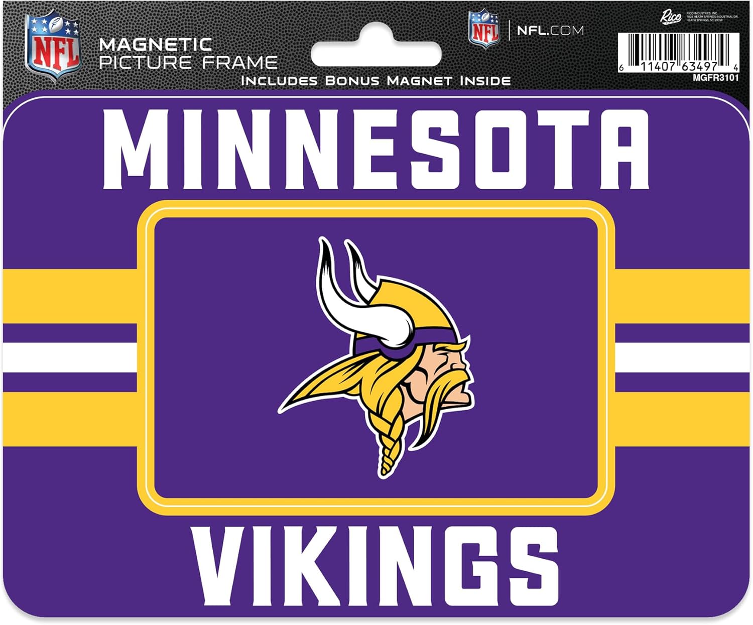 Rico Industries NFL unisex NFL Football Stripes Magnetic Picture Frame (5″x6.75″) & Magnet Combo Set – Home Décor