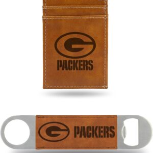 Rico Industries NFL Football Black Laser Engraved Front Pocket Wallet & Bar Blade – Great Gift