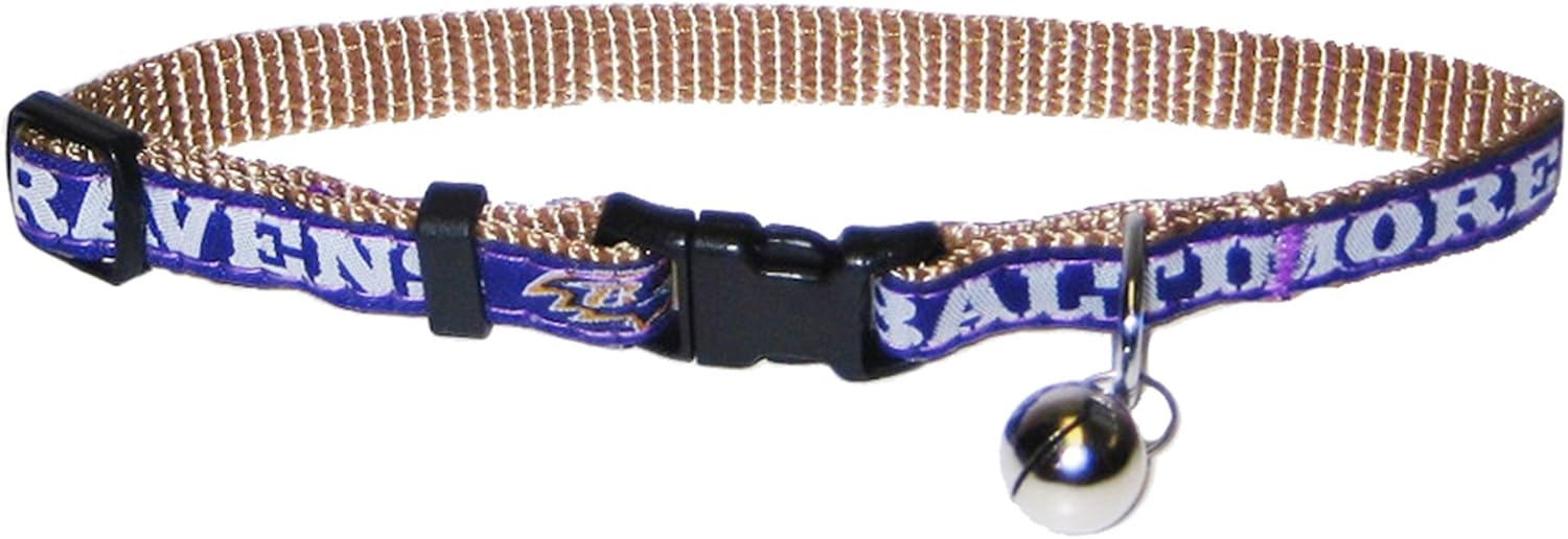 Pets First COLLAR for CATS – NFL BALTIMORE RAVENS CAT COLLAR. – Strong & Adjustable FOOTBALL Cat Collars with Metal Jingle Bell