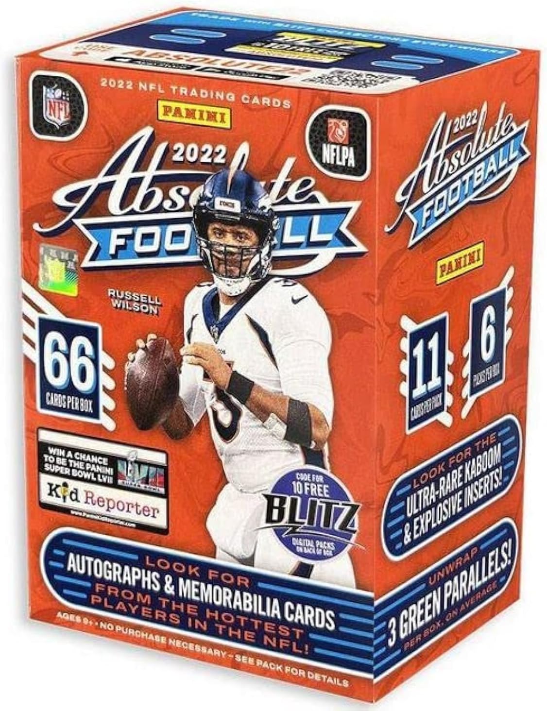 2022 Panini Absolute NFL Football Blaster Box – Look for Kaboom! & Explosive Inserts – 6 Packs per Box – 11 Cards per Pack – 66 Trading Cards per Box
