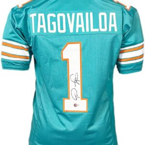 Tua Tagovailoa Autographed Miami Aqua Football Jersey – Hand Signed & JSA Authenticated