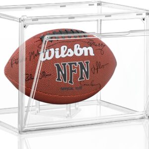 Football Display Case, KKU Acrylic Clear Football Case Full Size with Magnetic Door, Professional Memorabilia Football Display Boxes Football Holder Dust and UV Protection