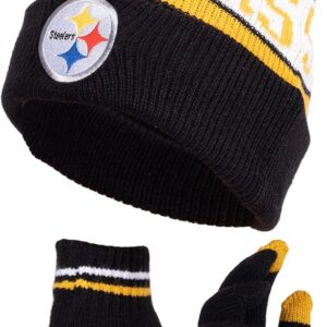 Ultra Game Youth NFL Official Super Soft Winter Beanie Knit Hat With Extra Warm Touch Screen Gloves
