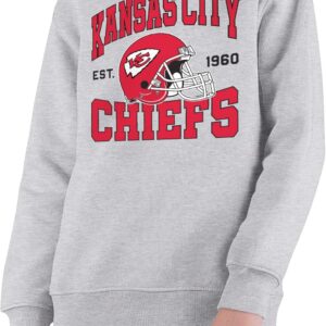 Junk Food Clothing x NFL – Kansas City Chiefs – Team Helmet – Kids Crewneck Fleece Sweatshirt for Boys and Girls – Size Medium