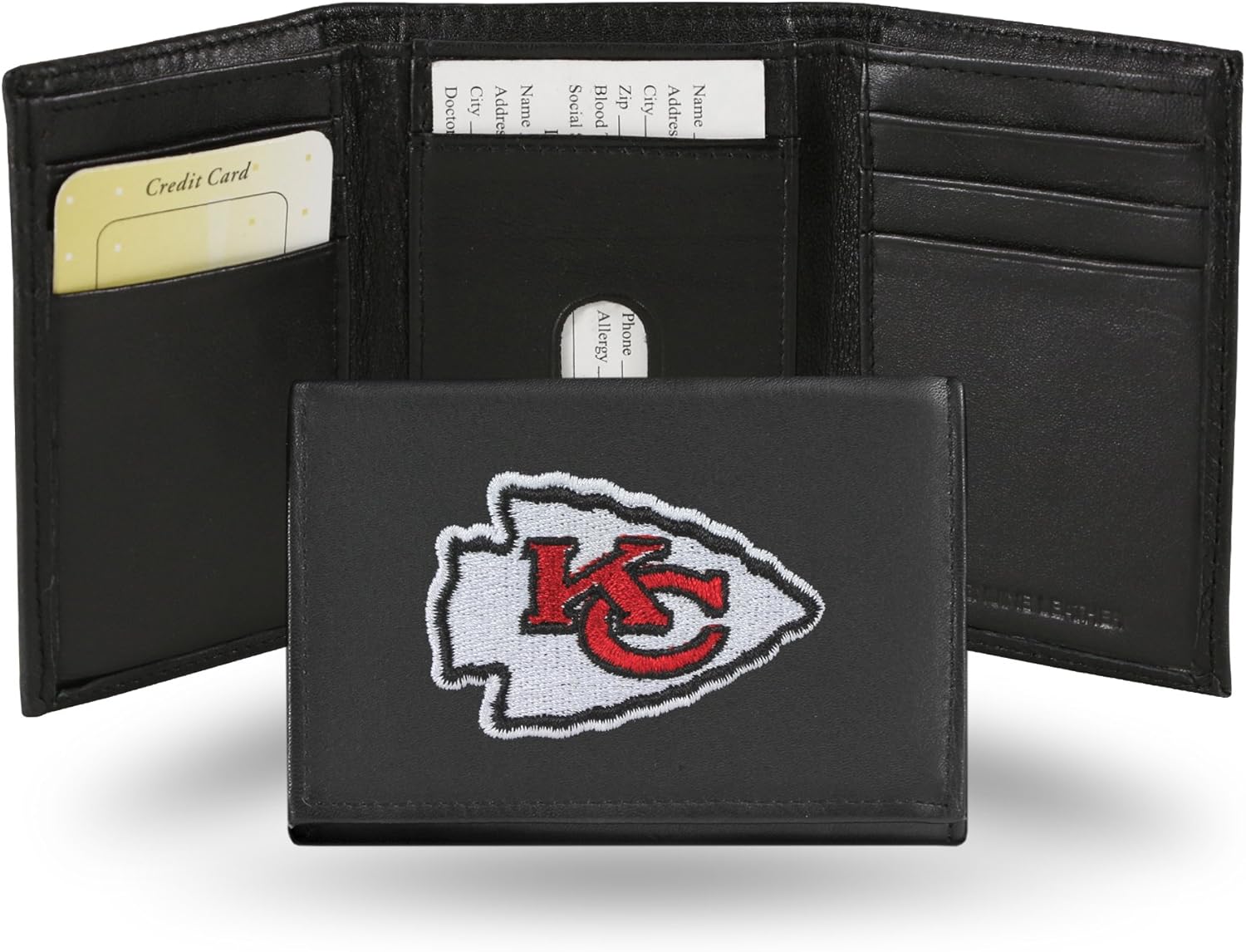 Rico Industries NFL Embroidered Genuine Leather Tri-fold Wallet 3.25″ x 4.25″ – Slim