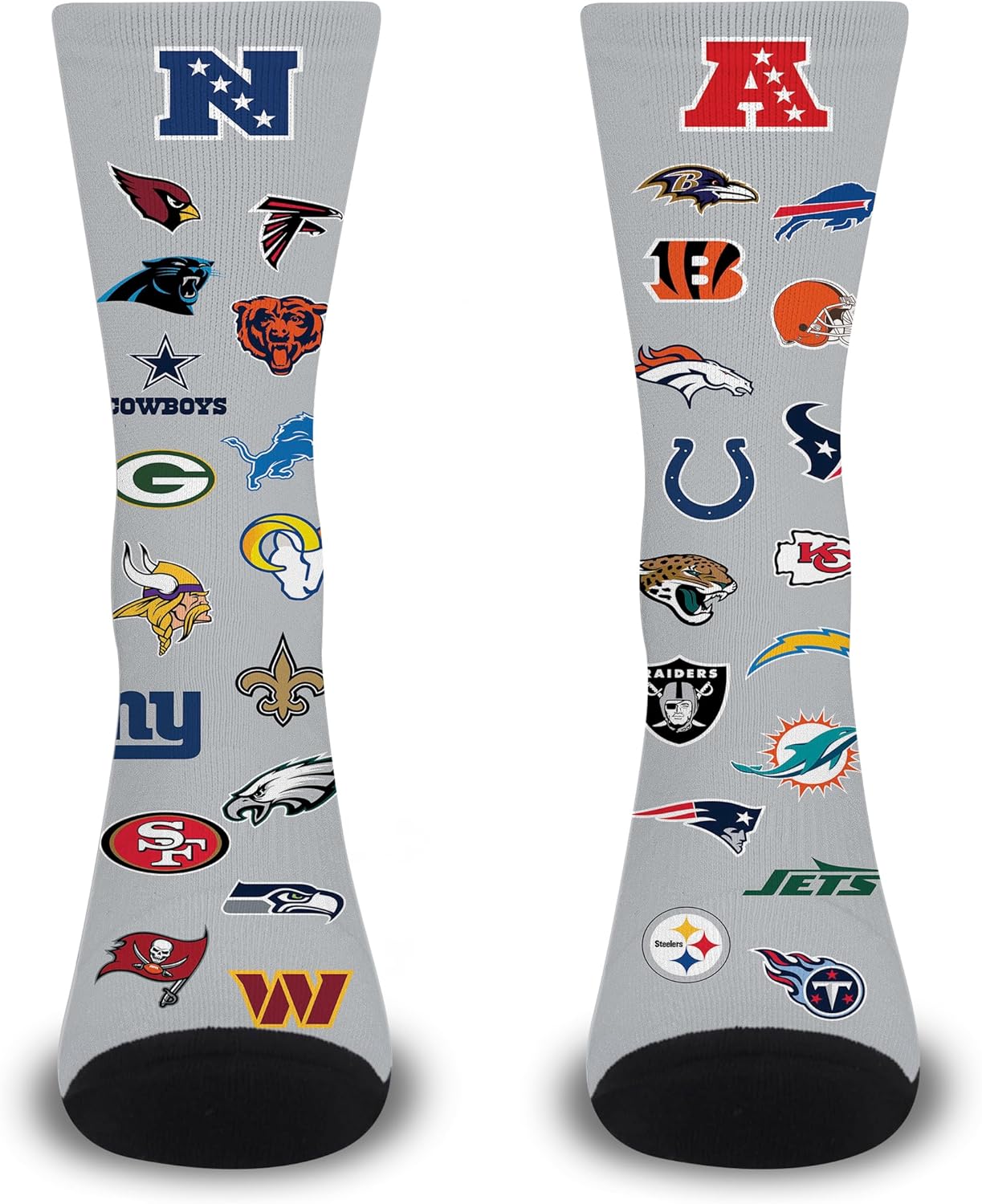For Bare Feet Adult NFL Ultimate Fan All Over Logo Crew Socks, Unisex Footwear, Football Apparel, Montage Design